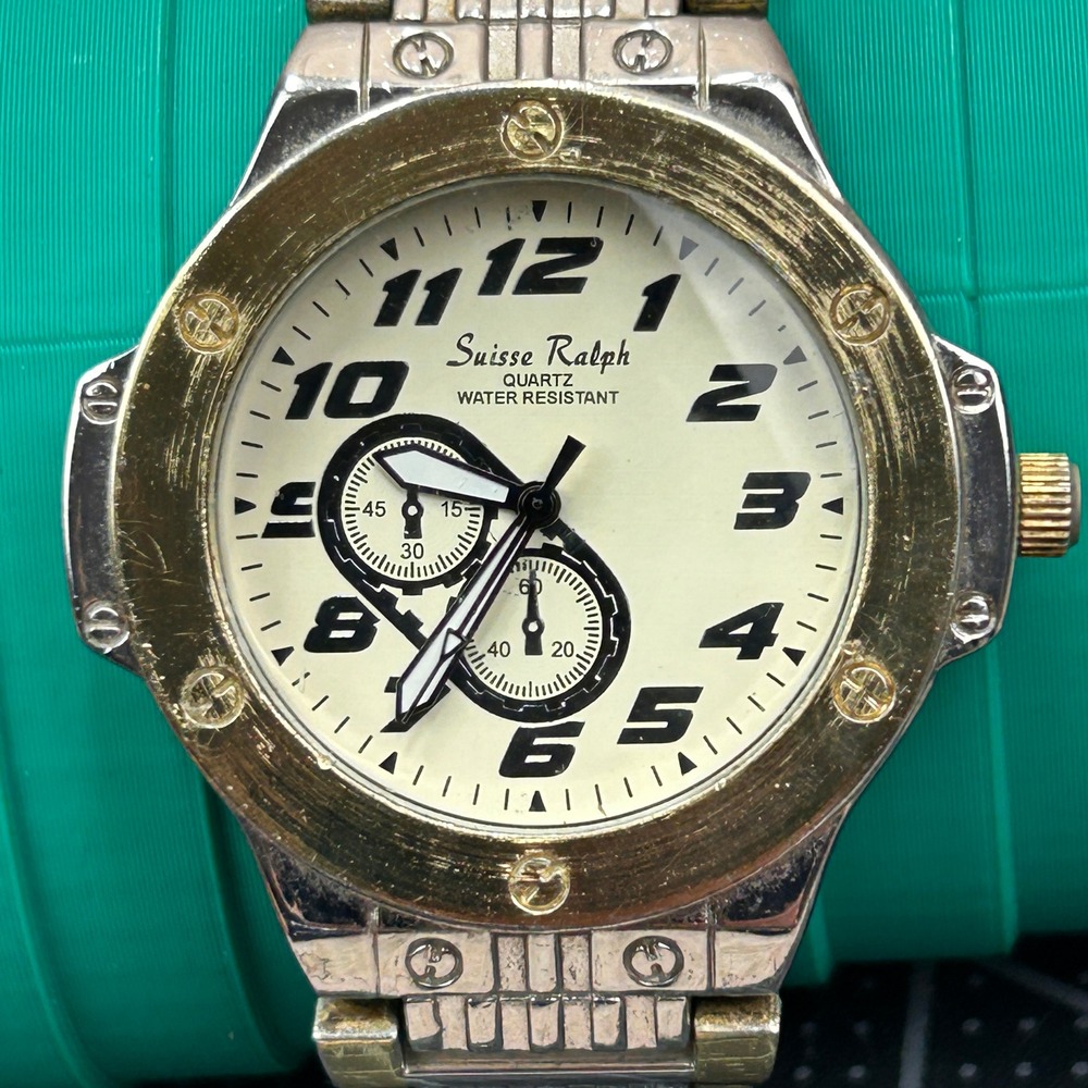 Suisse Ralph‎ 3189 Mens Two Tone Quartz Watch Silver Gold Industrial Cream Dial